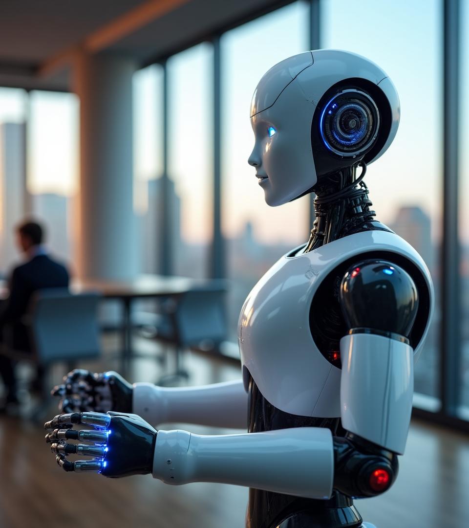 Sleek robot assistant helping in a modern environment